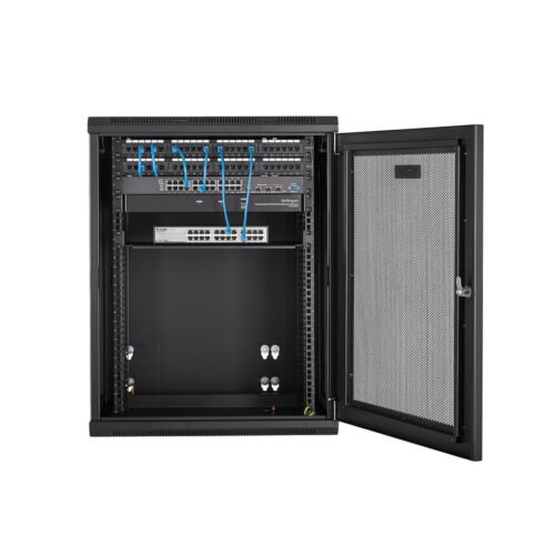 StarTech.com 4-Post 15U Wall Mount Network Cabinet with 1U Shelf, 19" Hinged Wall-Mounted Server Rack for Data / AV / Electroni - Image 12
