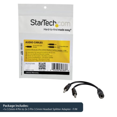 StarTech.com 3.5mm 4 Position to 2x 3 Position 3.5mm Headset Splitter Adapter - F/M - Image 7