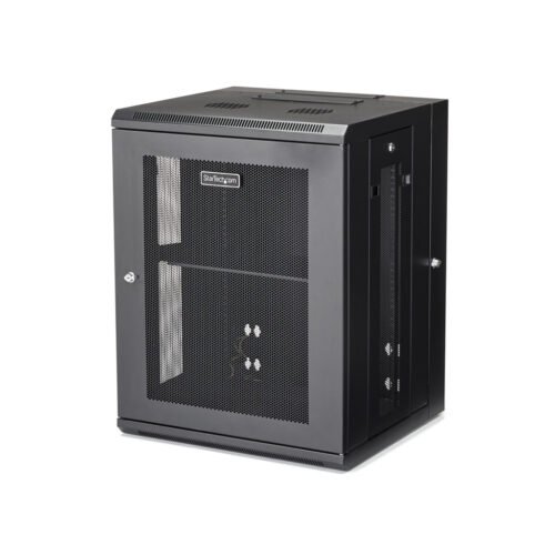 StarTech.com 4-Post 15U Wall Mount Network Cabinet with 1U Shelf, 19" Hinged Wall-Mounted Server Rack for Data / AV / Electroni