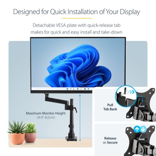 StarTech.com Desk Mount Monitor Arm with 2x USB 3.0 Ports, Full Motion Single Monitor Mount, up to 34" (17.6lb/8kg) VESA Displa - Image 6