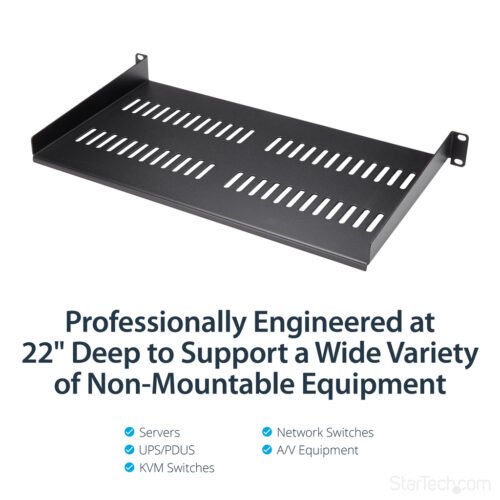 StarTech.com 1U Server Rack Shelf - Universal Vented Rack Mount Cantilever Tray for 19" Network Equipment Rack & Cabinet - Heav - Image 3