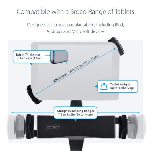 StarTech.com VESA Mount Adapter for Tablets 7.9 to 12.5in - Up to 2kg (4.4lb) - 75x75/100x100 VESA Patterns - Universal Anti-Th - Image 9