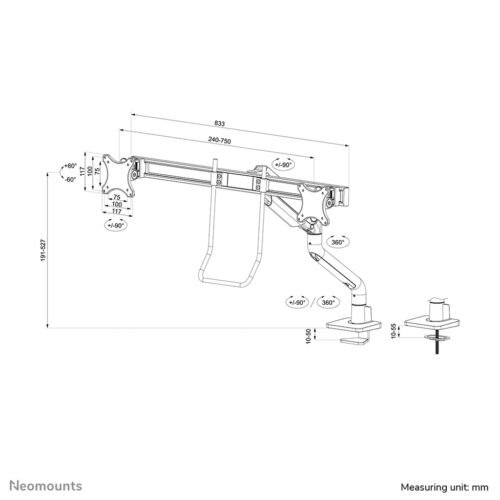 Neomounts DS75S-950WH2 Monitor arm 17-32" - gas spring - Topfix - 180°-stop - Image 20