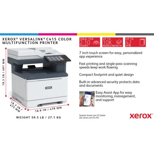 Xerox VersaLink C415 A4 40ppm Duplex Copy/Print/Scan/Fax PS3 PCL5e/6 2 Trays 251 Sheets - Image 24