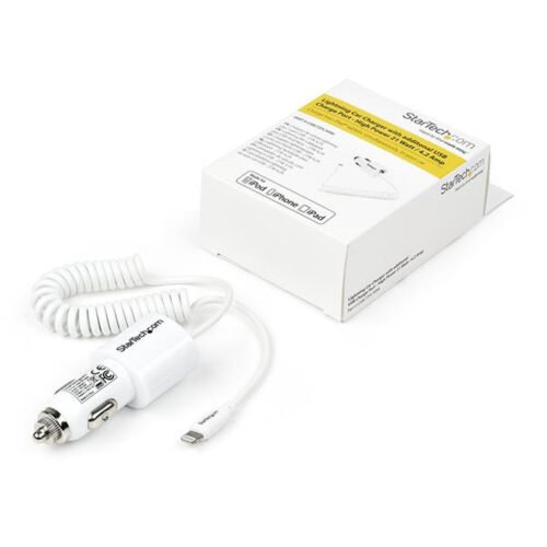 StarTech.com Dual-Port Car Charger - USB with Built-in Lightning Cable - White - Image 6