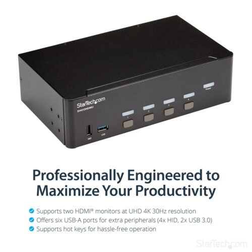 StarTech.com 4 Port HDMI KVM Switch - 4K 30Hz - Dual Display - Image 3