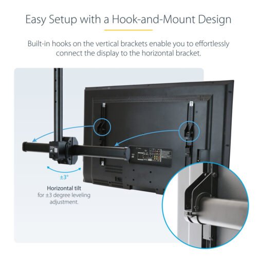 StarTech.com TV Ceiling Mount - Full-Motion Universal Hanging Single Screen Mount with Adjustable Telescopic Short Pole - Tilt - Image 8