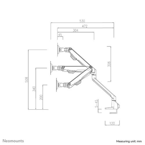 Neomounts FPMA-D750DWHITE2 Monitor arm 10-32" - gas spring - Topfix - 180°-stop - Image 7
