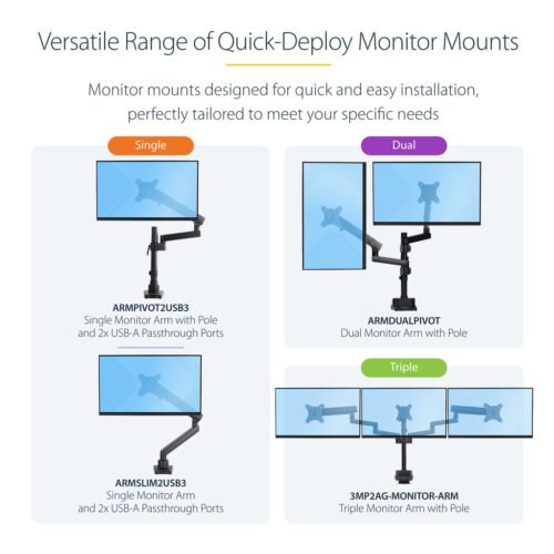 StarTech.com Desk Mount Monitor Arm with 2x USB 3.0 Ports, Full Motion Single Monitor Mount, up to 34" (17.6lb/8kg) VESA Displa - Image 7