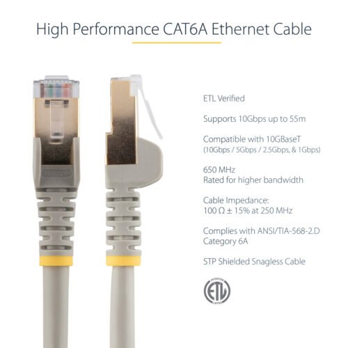 StarTech.com 1m CAT6a Ethernet Cable - 10 Gigabit Shielded Snagless RJ45 100W PoE Patch Cord - 10GbE STP Network Cable w/Strain - Image 5