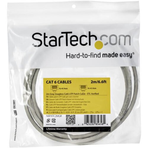 StarTech.com 2m CAT6 Ethernet Cable - Grey CAT 6 Gigabit Ethernet Wire -650MHz 100W PoE RJ45 UTP Network/Patch Cord Snagless w/ - Image 4