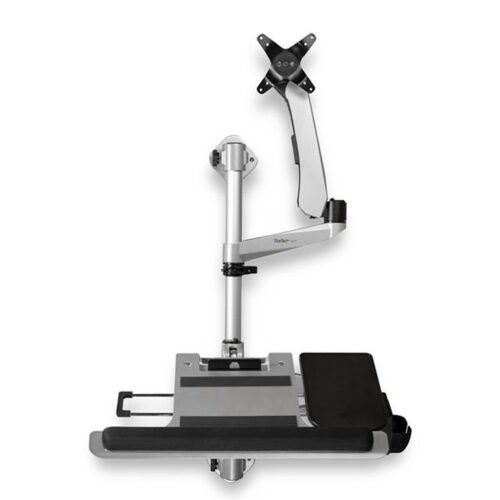 StarTech.com Wall Mount Workstation - Articulating Standing Desk w/ Ergonomic Height Adjustable Monitor Arm & Padded Keyboard T