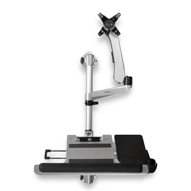 StarTech.com Wall Mount Workstation - Articulating Standing Desk w/ Ergonomic Height Adjustable Monitor Arm & Padded Keyboard T