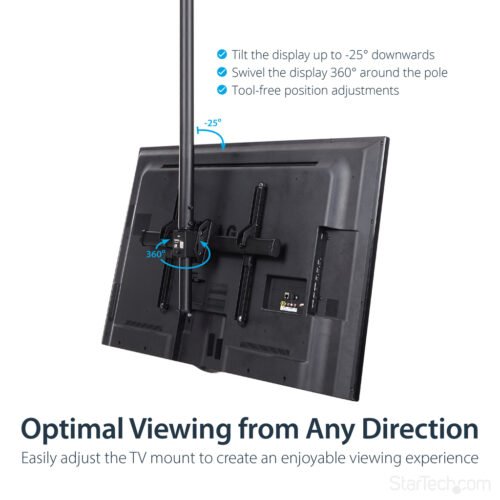 StarTech.com TV Ceiling Mount - Full-Motion Universal Hanging Single Screen Mount with Adjustable Telescopic Long Pole - Tilt / - Image 3