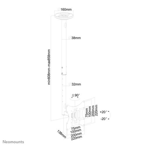 Neomounts FPMA-C060BLACK Monitor/TV mount ceiling 10-40" - h 60-85 cm - Image 7