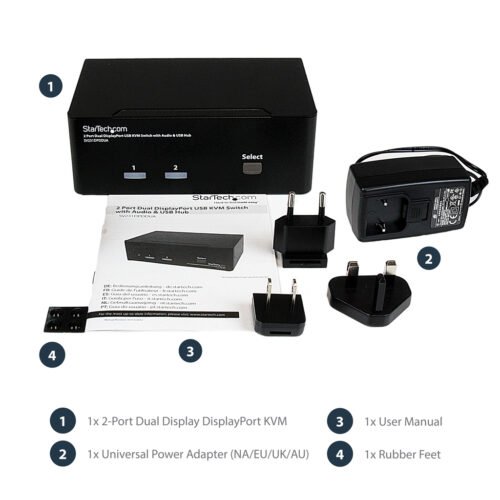 StarTech.com 2 Port Dual DisplayPort USB KVM Switch with Audio & USB 2.0 Hub - Image 2