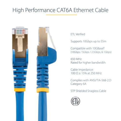 StarTech.com 2m CAT6a Ethernet Cable - 10 Gigabit Shielded Snagless RJ45 100W PoE Patch Cord - 10GbE STP Network Cable w/Strain - Image 9