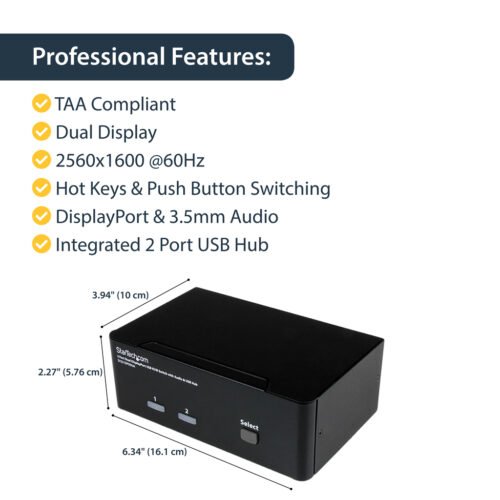 StarTech.com 2 Port Dual DisplayPort USB KVM Switch with Audio & USB 2.0 Hub - Image 8