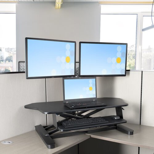 StarTech.com Corner Sit Stand Desk Converter with Keyboard Tray - Large Surface (35" x 21") - Height Adjustable Ergonomic Deskt - Image 8