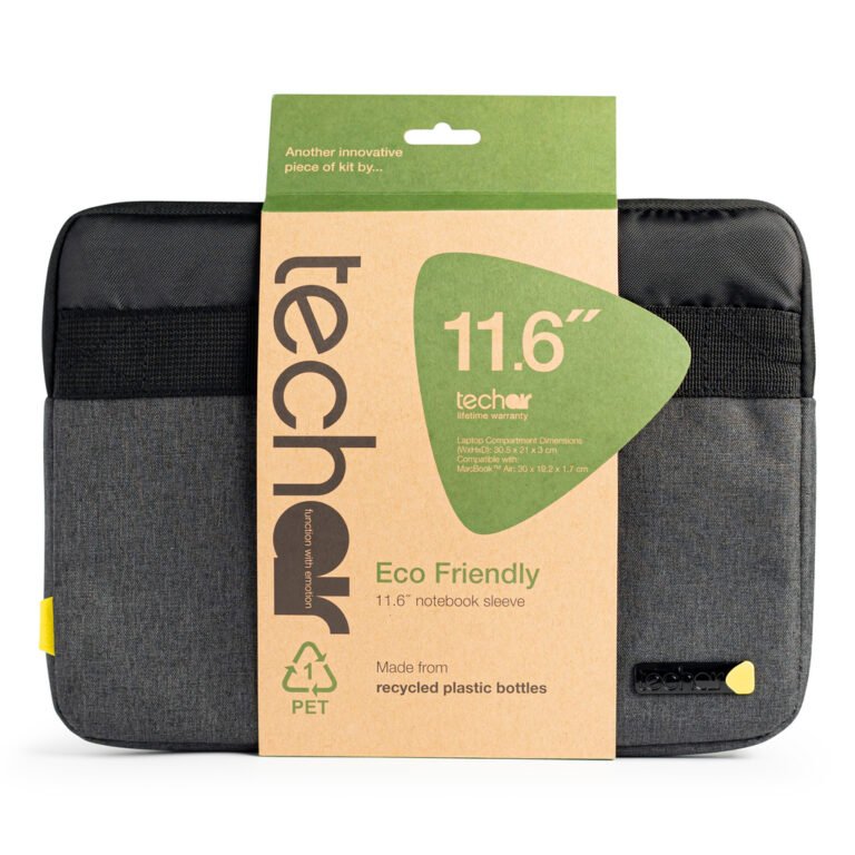 Techair TAECV007 Sustainable style for 11.6" laptops and Chromebooks. Made from recycled bottles, the Eco Sleeve pairs eco-frie