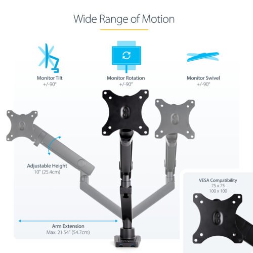 StarTech.com Desk Mount Monitor Arm with 2x USB 3.0 ports, Slim Full Motion Single Monitor Mount, up to 34" (17.6lb/8kg) VESA D - Image 9