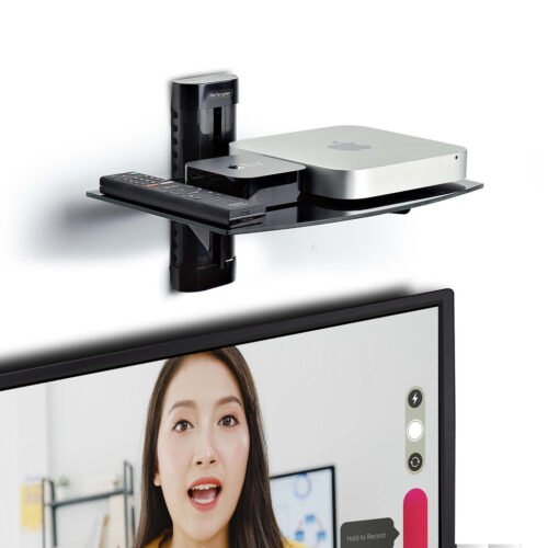 StarTech.com Floating Wall-Mounted AV Shelf, Adjustable Height Shelf For Under TV, Organize A/V Equipment On Black Tempered Gla - Image 2