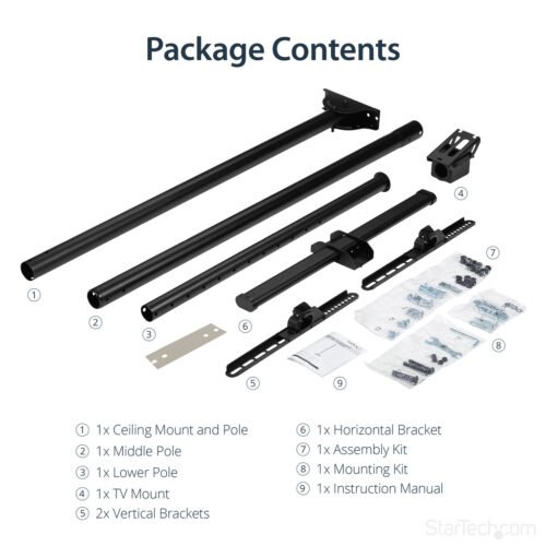 StarTech.com TV Ceiling Mount - Full-Motion Universal Hanging Single Screen Mount with Adjustable Telescopic Long Pole - Tilt / - Image 4