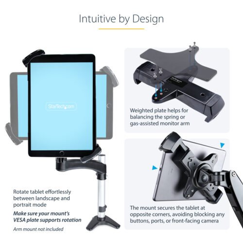 StarTech.com VESA Mount Adapter for Tablets 7.9 to 12.5in - Up to 2kg (4.4lb) - 75x75/100x100 VESA Patterns - Universal Anti-Th - Image 13
