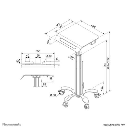 Neomounts MED-M050 Medical mobile workstation 10-18" - gas spring - Image 5