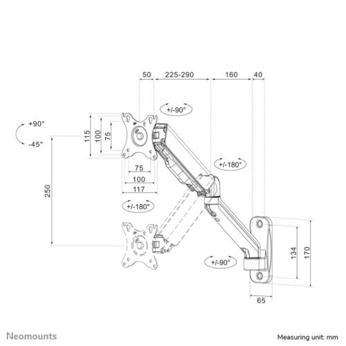 Neomounts WL70-450BL11 Monitor/TV mount wall 17-32" - gas spring - full motion - Image 19