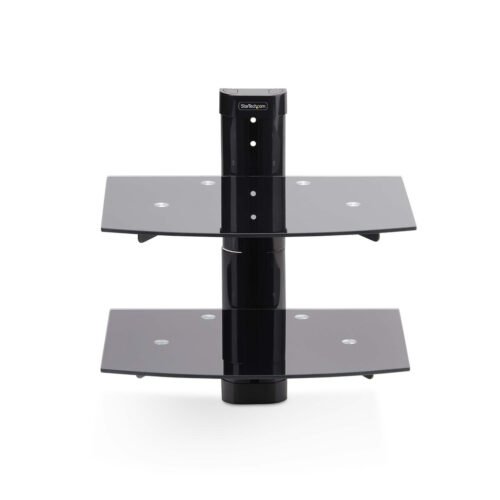 StarTech.com Dual Floating Wall-Mounted AV Shelves, Adjustable Height Shelf For Under TV, Organize A/V Equipment On Black Tempe - Image 9