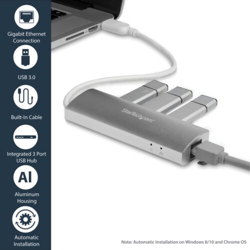 StarTech.com 3-Port Portable USB 3.0 Hub plus Gigabit Ethernet - Built-In Cable~3-Port Portable USB 3.0 Hub plus Gigabit Ethern - Image 7