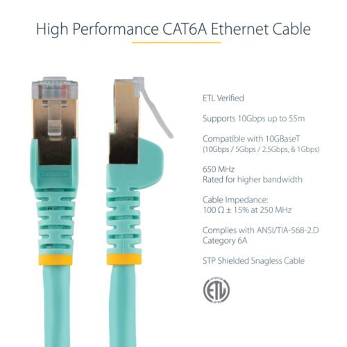 StarTech.com 0.50m CAT6a Ethernet Cable - 10 Gigabit Shielded Snagless RJ45 100W PoE Patch Cord - 10GbE STP Network Cable w/Str - Image 10