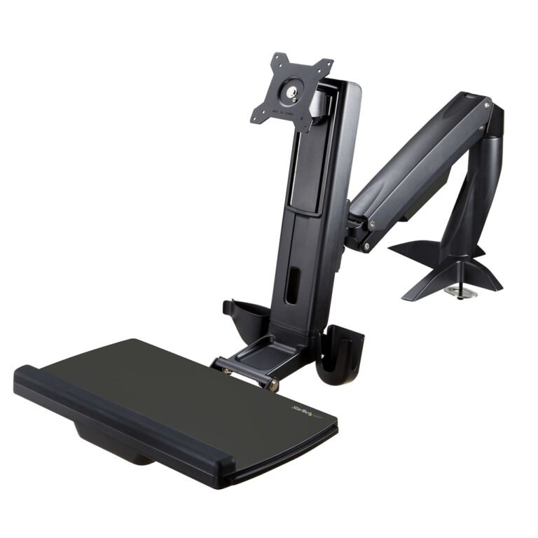 StarTech.com Sit Stand Monitor Arm - Desk Mount Adjustable Sit-Stand Workstation Arm for Single 34" VESA Mount Display - Ergono