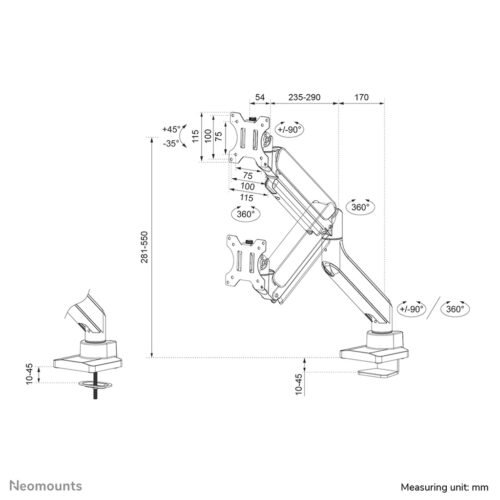 Neomounts DS70-450BL1 Monitor arm 17-42" - gas spring - Topfix - 180°-stop - Image 20