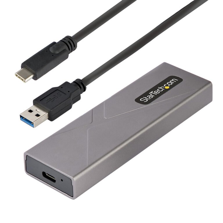 StarTech.com USB-C 10Gbps to M.2 NVMe or M.2 SATA SSD Enclosure - Tool-free External M.2 PCIe/SATA NGFF SSD Aluminum Case - USB