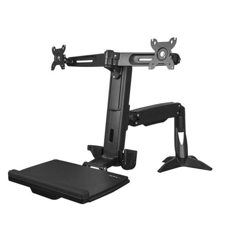 StarTech.com Sit Stand Dual Monitor Arm - Desk Mount Dual Computer Monitor Adjustable Standing Workstation for up to 24" Displa