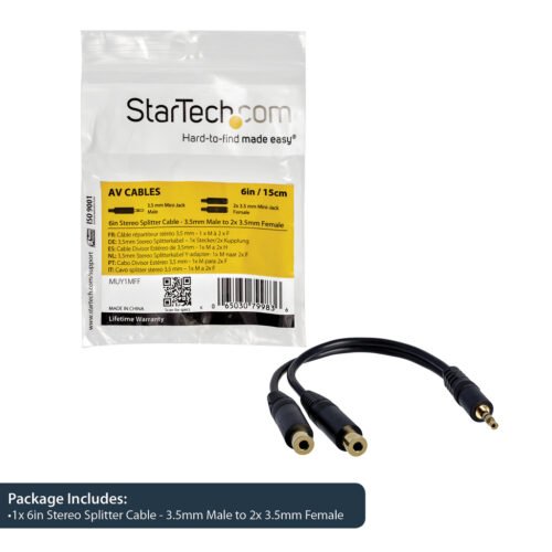 StarTech.com 6in Stereo Splitter Cable - 3.5mm Male to 2x 3.5mm Female - Image 8