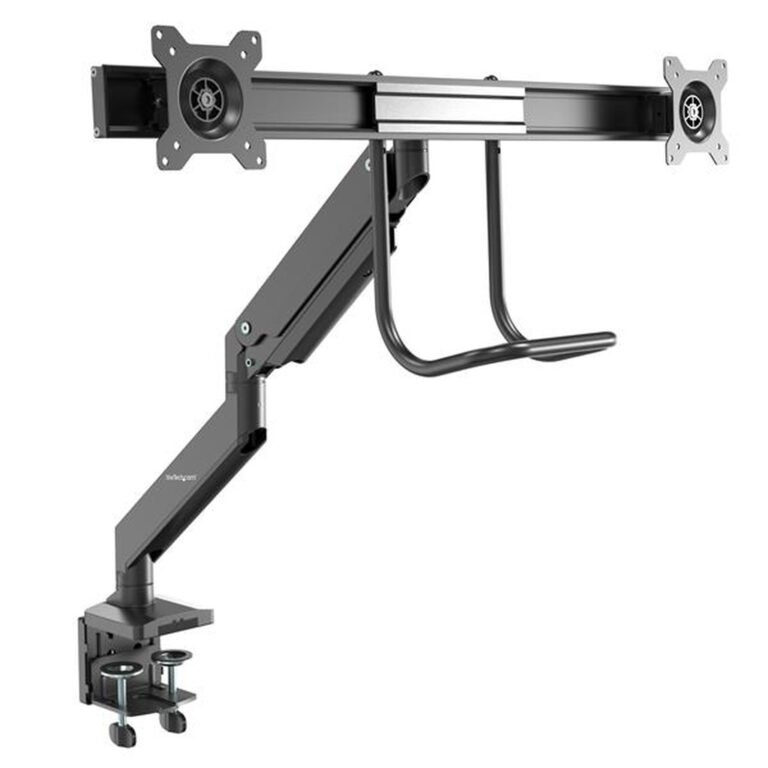 StarTech.com Desk Mount Dual Monitor Arm - Ergonomic Dual Monitor VESA Mount 32" (17.6lb) Displays - Crossbar Handle for Synchr