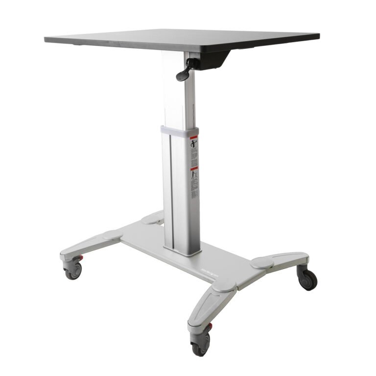 StarTech.com Mobile Standing Desk - Portable Sit Stand Ergonomic Height Adjustable Cart on Wheels - Rolling Computer/Laptop Wor
