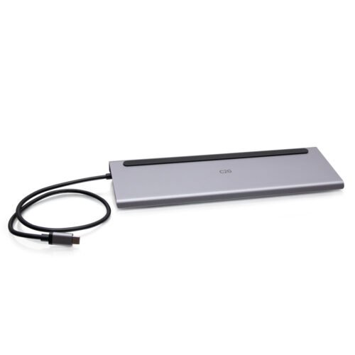 C2G USB-C 10-in-1 Triple Display Docking Station with HDMI, DisplayPort, VGA, Ethernet, USB, SD Card Reader, 3.5mm Audio and Po