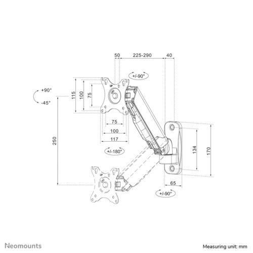 Neomounts WL70-440BL11 Monitor/TV mount wall 17-32" - gas spring - full motion - Image 18