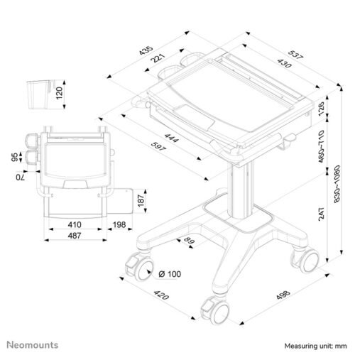 Neomounts MED-M200 Medical mobile workstation 10-17" - gas spring - lockable - Image 8