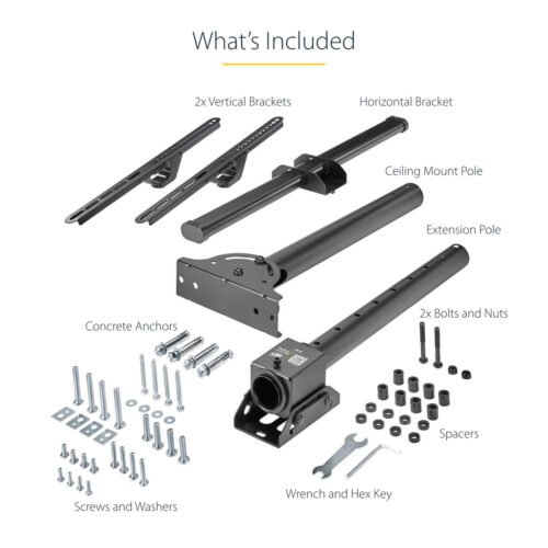 StarTech.com TV Ceiling Mount - Full-Motion Universal Hanging Single Screen Mount with Adjustable Telescopic Short Pole - Tilt - Image 9