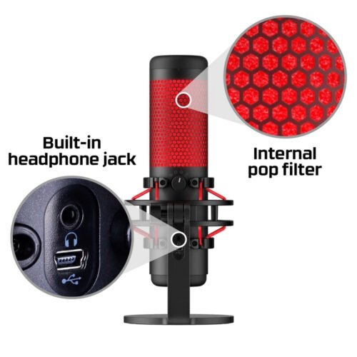 HyperX QuadCast - USB Microphone (Black-Red) - Red Lighting - Image 14
