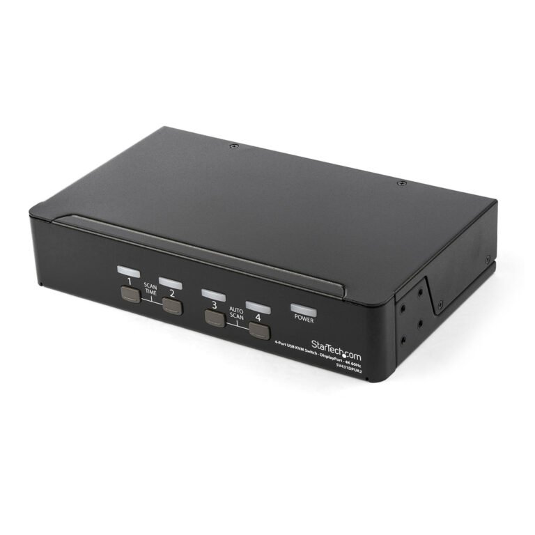 StarTech.com 4 Port DisplayPort KVM Switch - 4K 60Hz - Single Display - Dual Port UHD DP 1.2 USB KVM Switch with Integrated USB