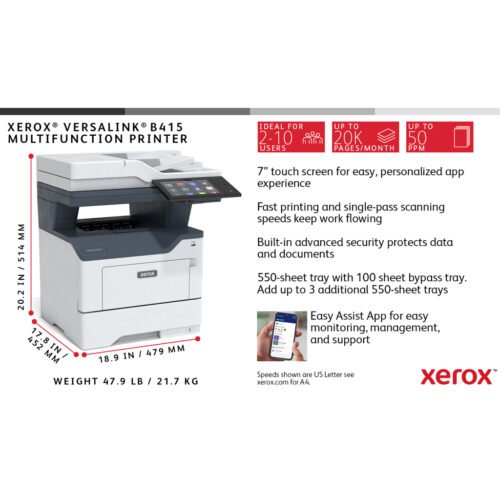 Xerox VersaLink B415 A4 47ppm Duplex Copy/Print/Scan/Fax PS3 PCL5e/6 2 Trays Total 650 Sheets - Image 32