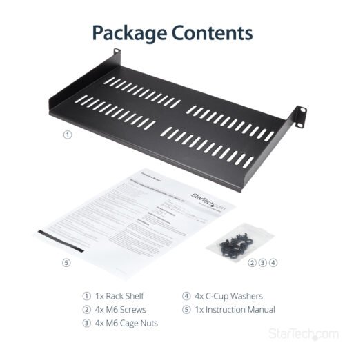 StarTech.com 1U Server Rack Shelf - Universal Vented Rack Mount Cantilever Tray for 19" Network Equipment Rack & Cabinet - Heav - Image 6