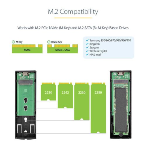 StarTech.com USB-C 10Gbps to M.2 NVMe or M.2 SATA SSD Enclosure - Tool-free External M.2 PCIe/SATA NGFF SSD Aluminum Case - USB - Image 22