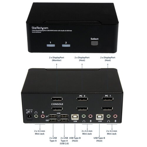 StarTech.com 2 Port Dual DisplayPort USB KVM Switch with Audio & USB 2.0 Hub - Image 10